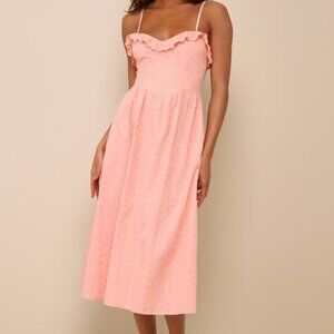 Lovely Weather Pink Embroidered Bustier Midi Dress with Pockets